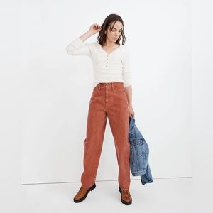 Madewell Baggy Straight Jeans: Garment-Dyed Edition in Weathered Brick, Size 33